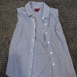 Guess Jeans Distressed Striped Button Up Top XS